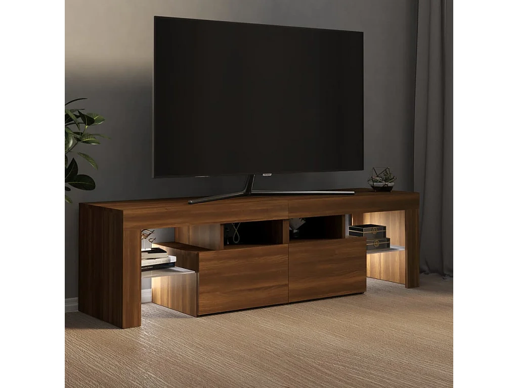 Hayo  Mueble de TV con luces LED marrón roble 140x36,5x40 cm