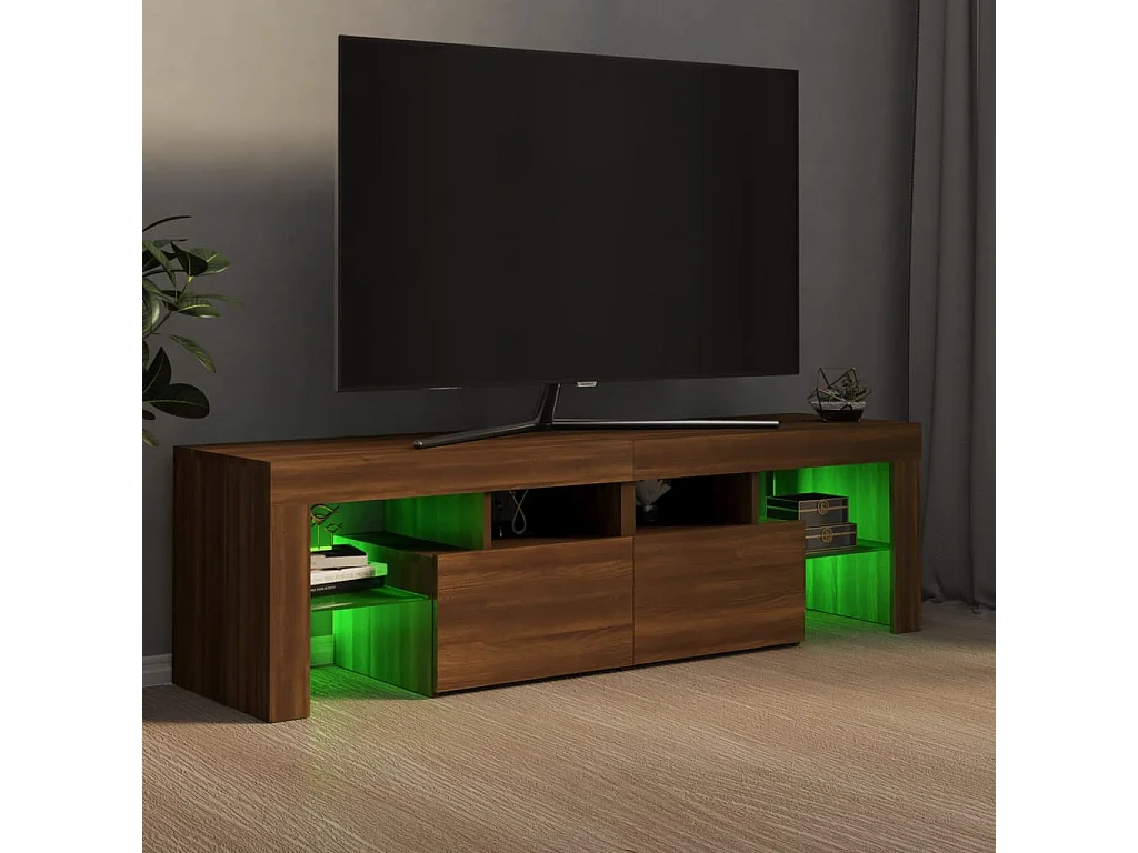 Hayo  Mueble de TV con luces LED marrón roble 140x36,5x40 cm