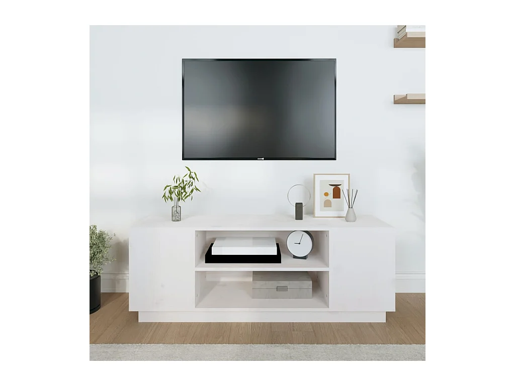 Hylindra  Meuble TV Blanc 110x35x40,5 cm Bois de pin massif