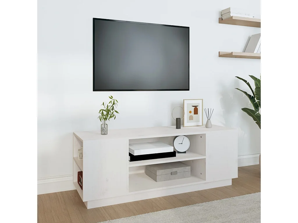 Hylindra  Meuble TV Blanc 110x35x40,5 cm Bois de pin massif