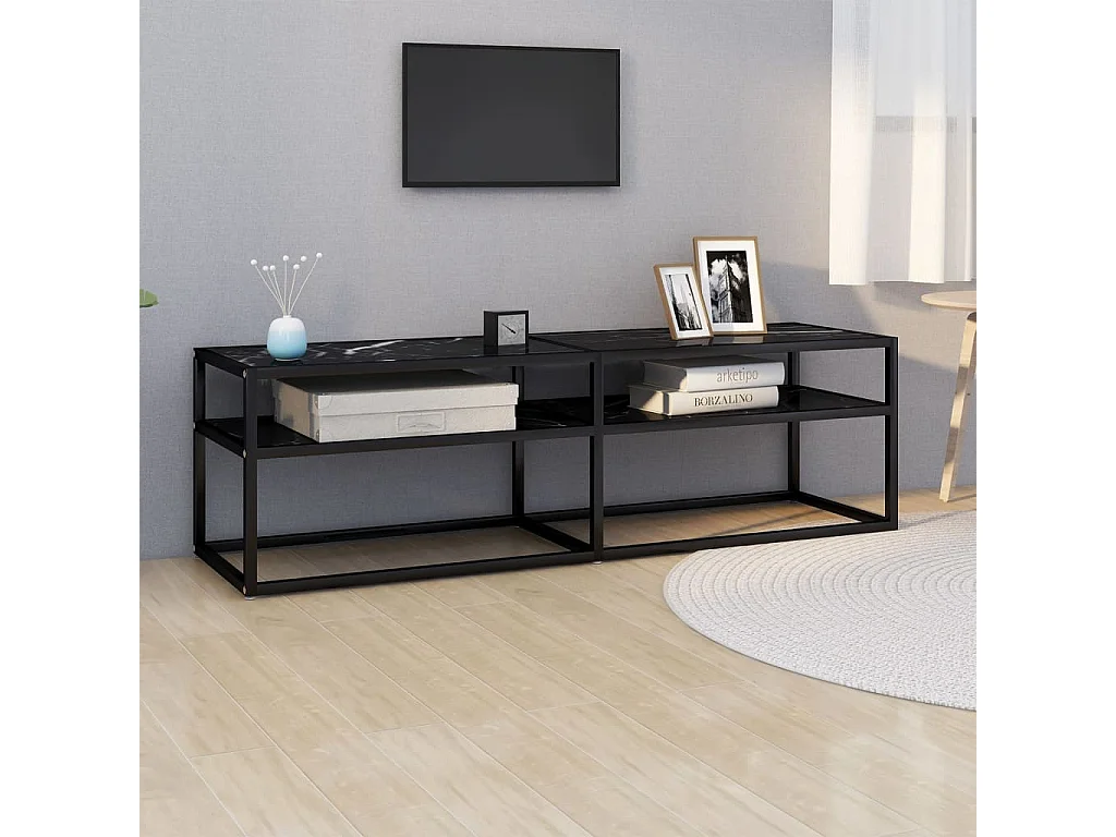 Ballypatrick  Mueble de TV vidrio templado color mármol negro 140x40x40,5 cm