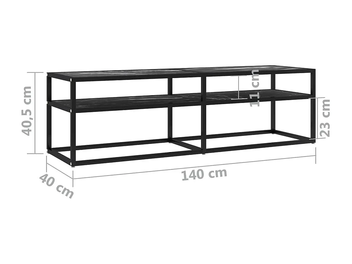Ballypatrick  Mueble de TV vidrio templado color mármol negro 140x40x40,5 cm