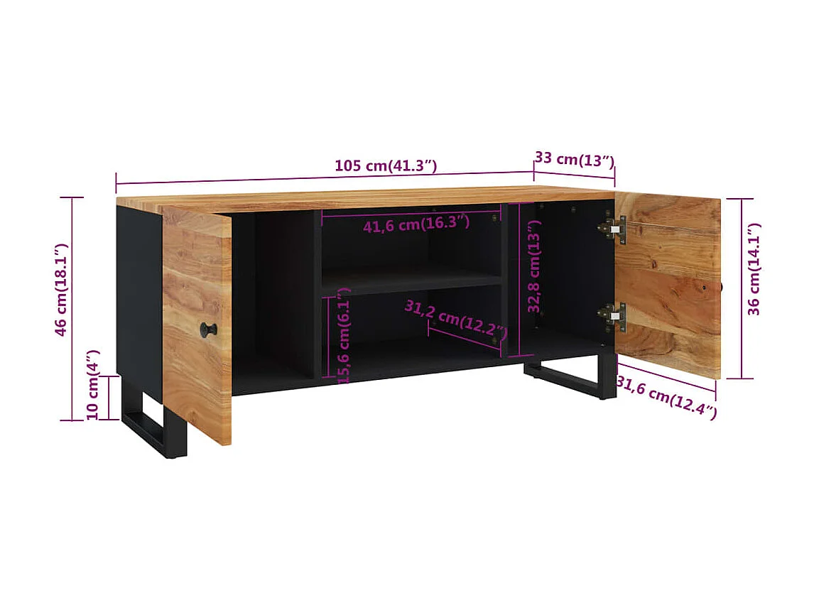 Grimdun  Meuble TV 105x33x46 cm Bois d'acacia massif