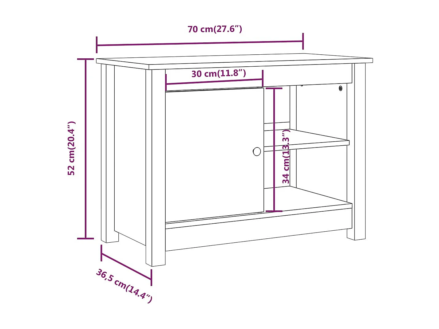 Jean-Gabriel  Tv-meubel 70x36,5x52 cm massief grenenhout wit