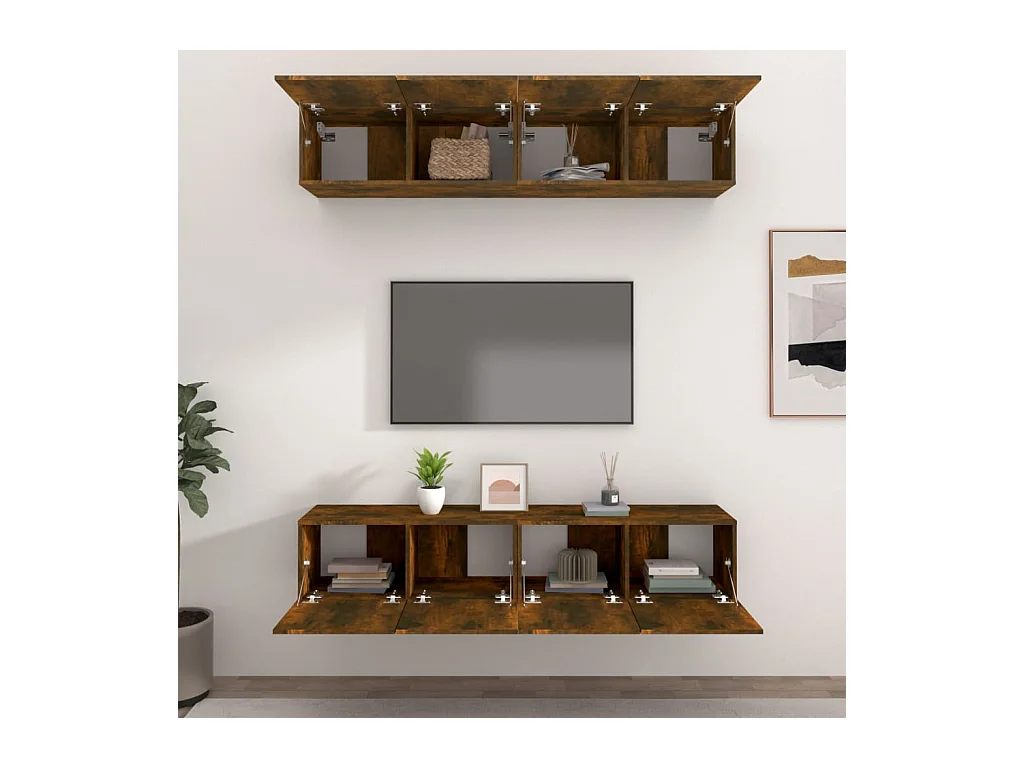 Assumption  Muebles TV 4 uds madera contrachapada roble ahumado 80x30x30 cm