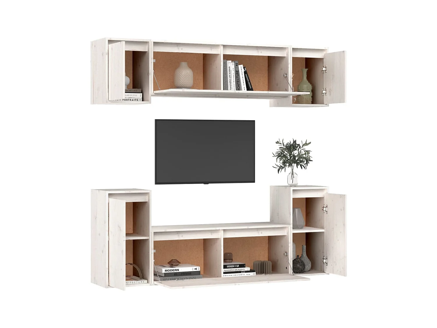 Castellanza  Meubles TV 6 pcs Blanc Bois massif de pin