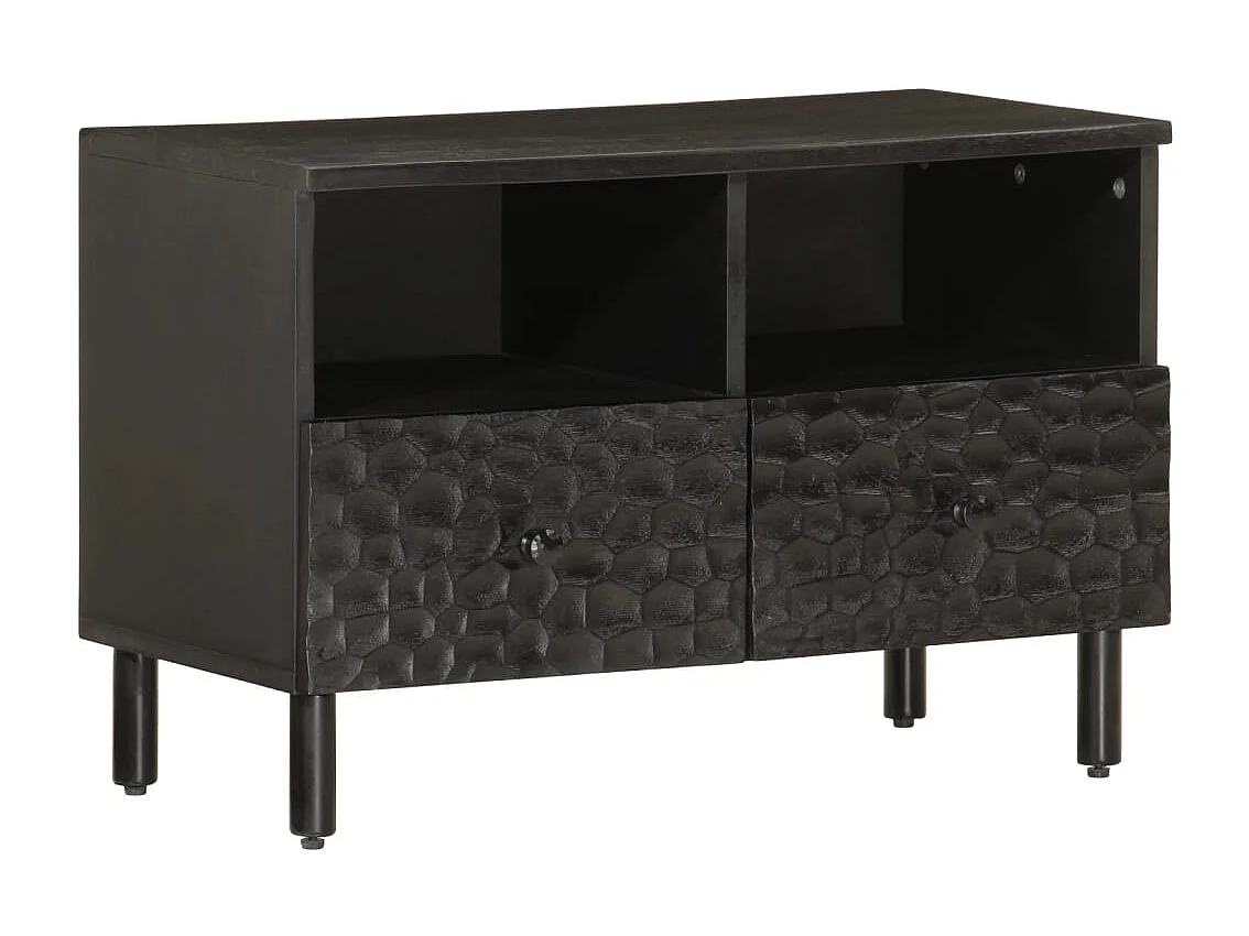 Gudven  Meuble TV noir 70x33x46 cm bois massif de manguier