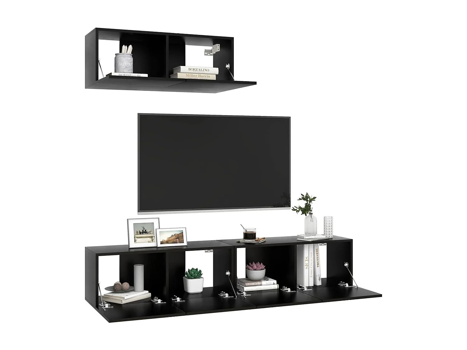 Olivia  Tv-meubelen 3 st bewerkt hout zwart