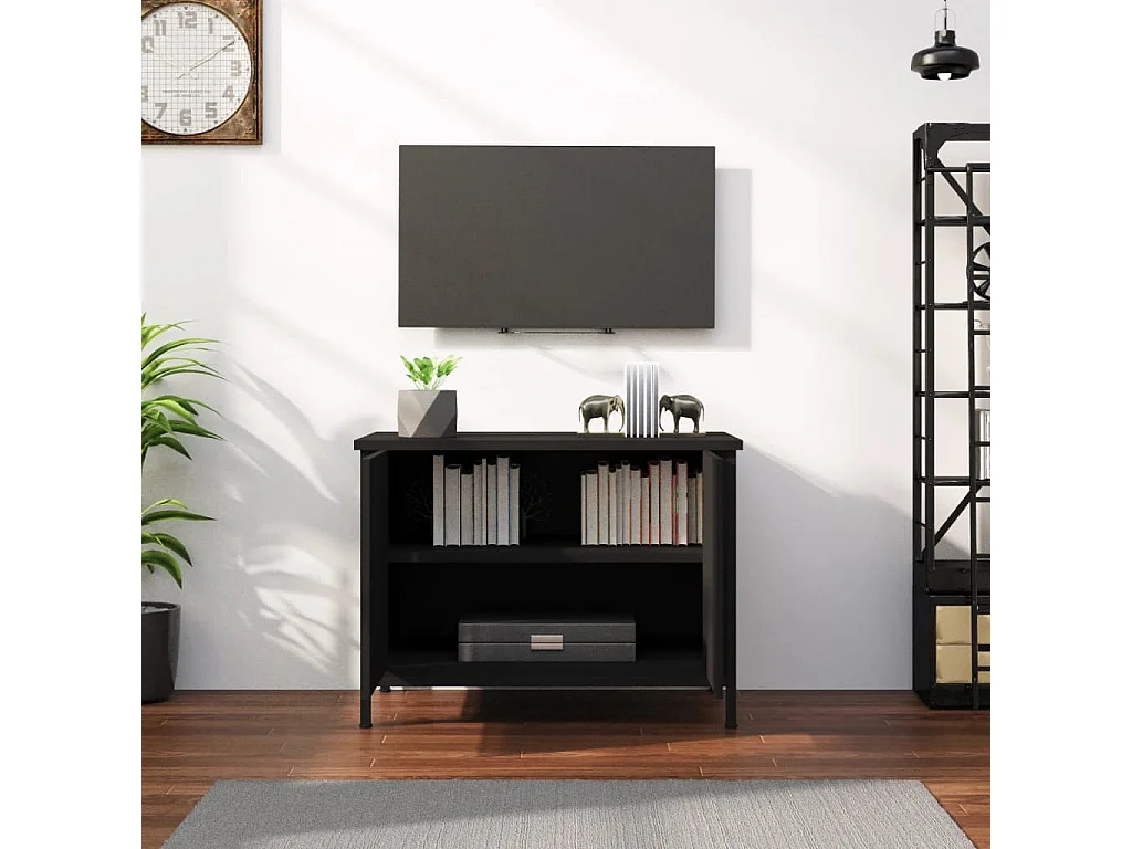 Ballyknockan  Meuble TV avec portes noir 60x35x45 cm bois d'ingénierie