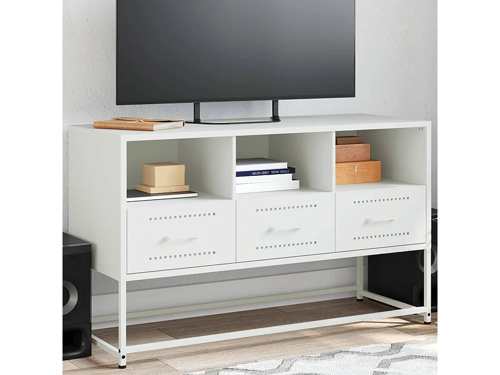 Lysri  Meuble TV blanc 100,5x39x60,5 cm acier