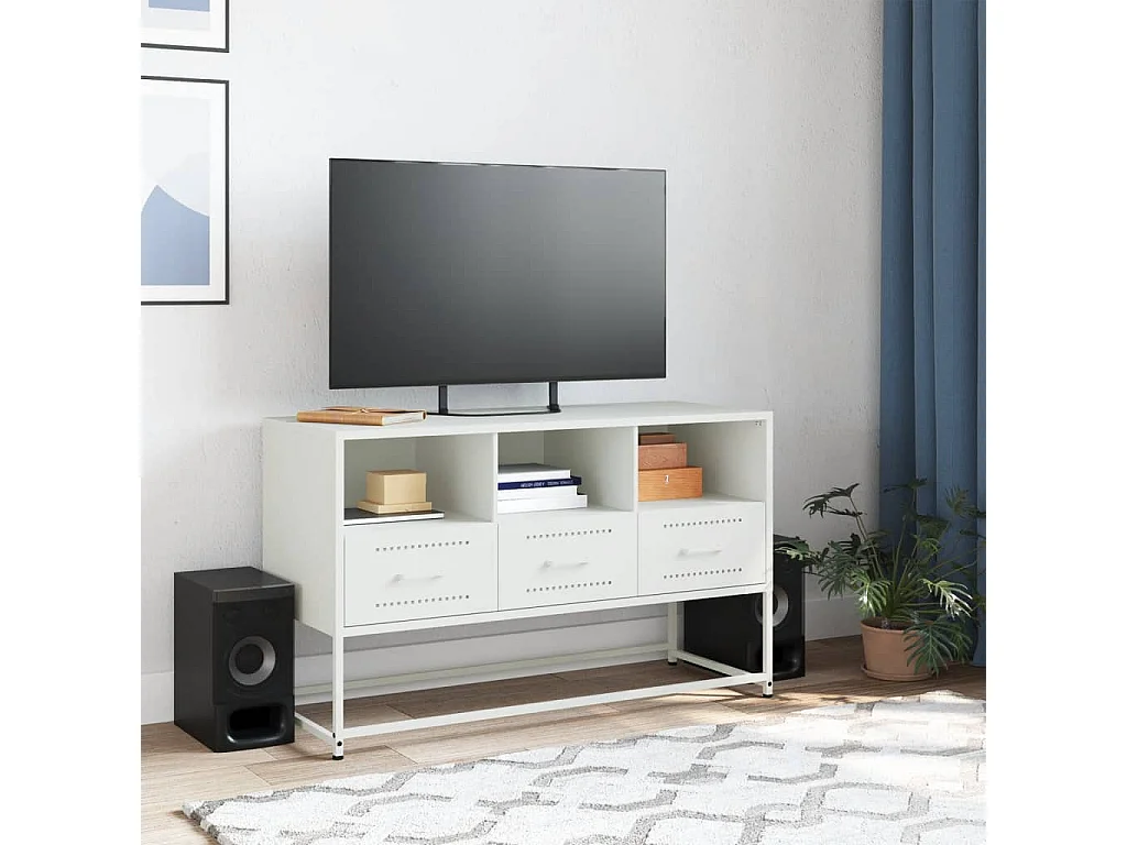 Lysri  Meuble TV blanc 100,5x39x60,5 cm acier