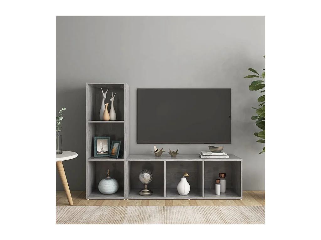 Garden Furniture -  Meubles TV 2 pcs Gris béton 107x35x37 cm Bois d'ingénierie