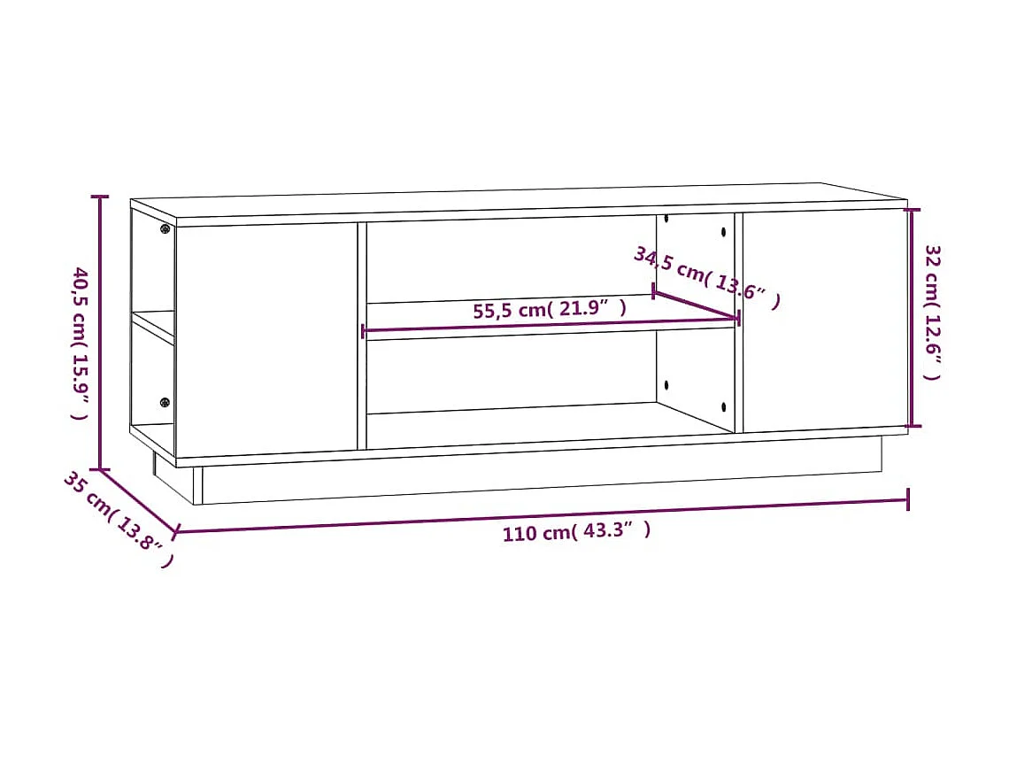 Hylindra  Meuble TV Gris 110x35x40,5 cm Bois de pin massif