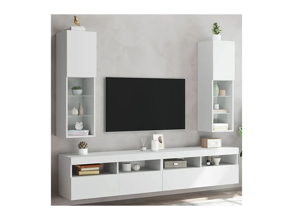 Almar  Meubles TV avec lumières LED 2 pcs blanc 30,5x30x102 cm