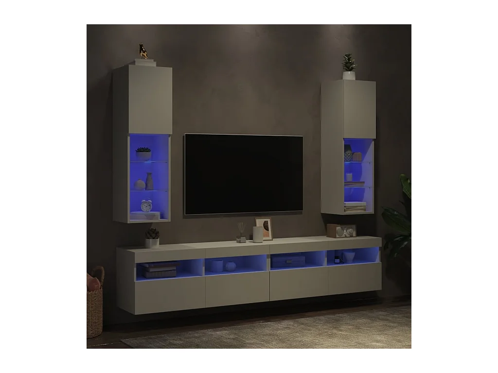 Almar  Meubles TV avec lumières LED 2 pcs blanc 30,5x30x102 cm