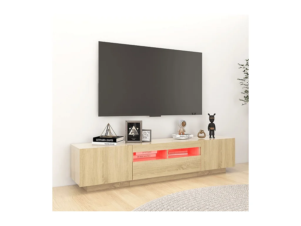 Wyandotte  Meuble TV avec lumières LED Chêne sonoma 180x35x40 cm