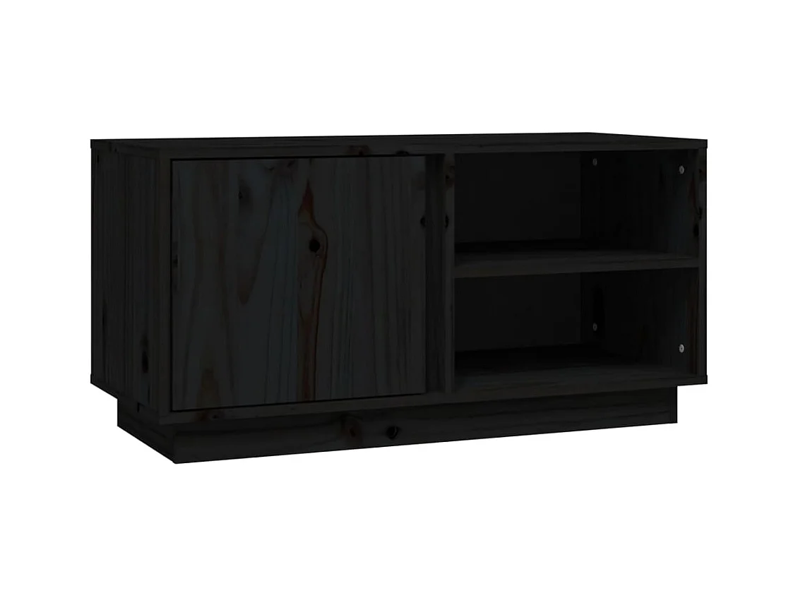 Anne-Suzanne  Meuble TV Noir 80x35x40,5 cm Bois de pin massif