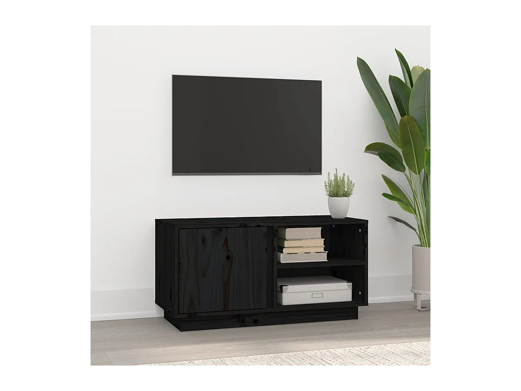 Anne-Suzanne  Meuble TV Noir 80x35x40,5 cm Bois de pin massif