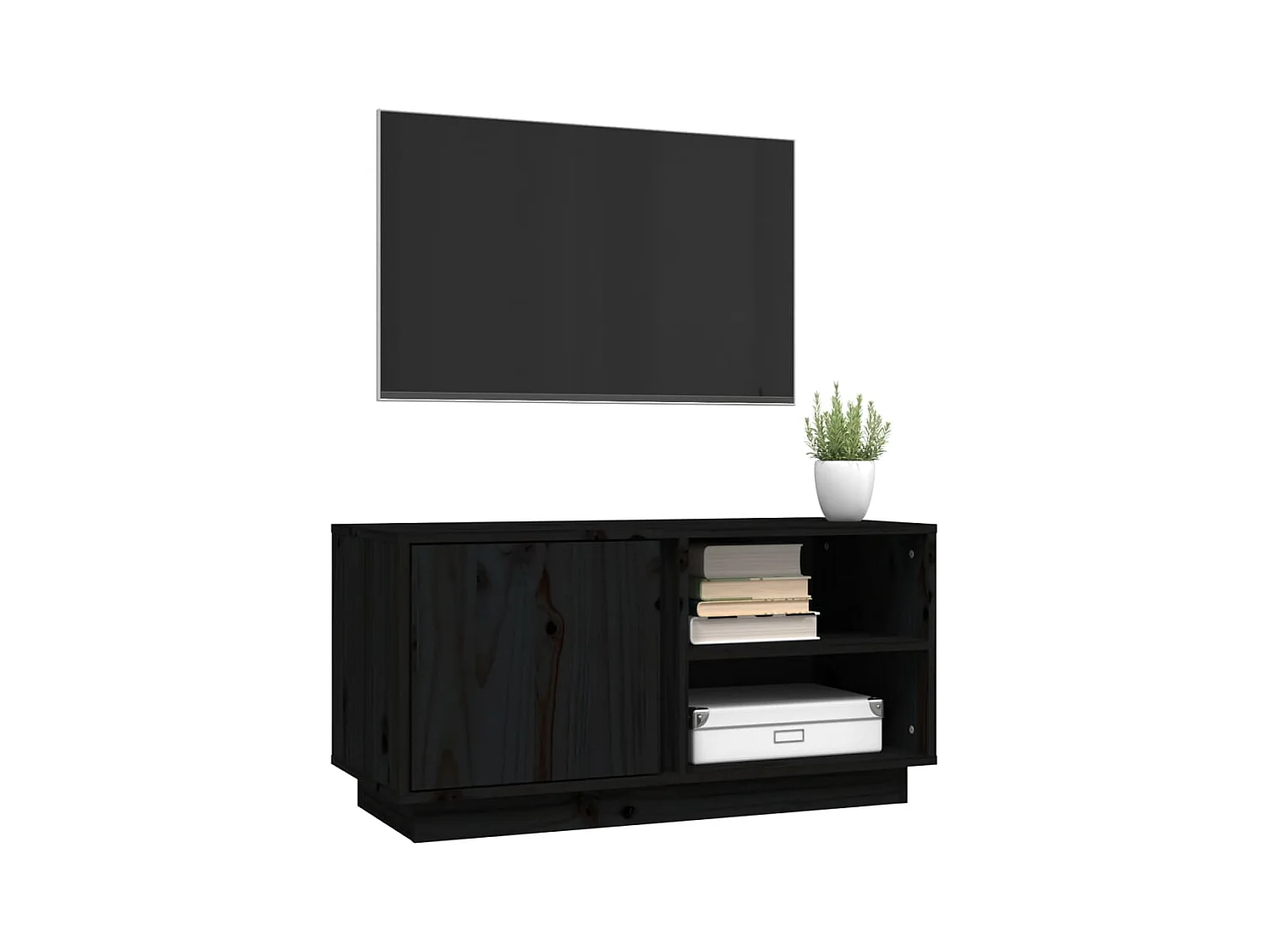 Anne-Suzanne  Meuble TV Noir 80x35x40,5 cm Bois de pin massif