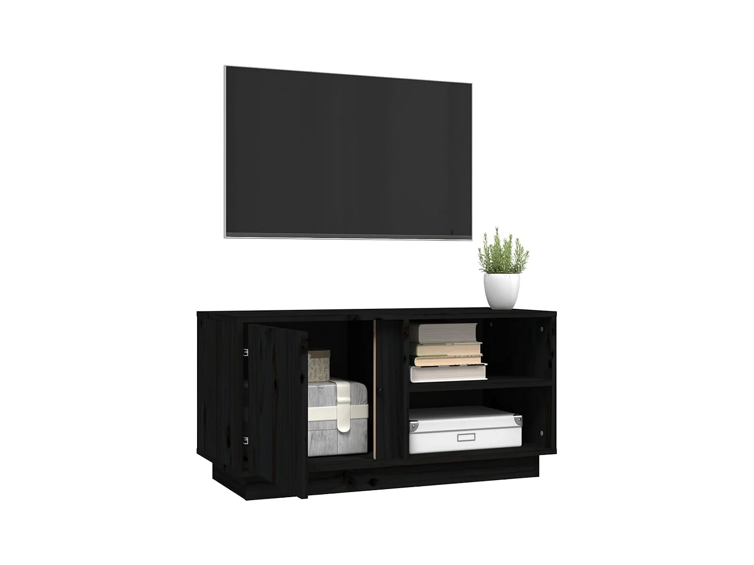 Anne-Suzanne  Meuble TV Noir 80x35x40,5 cm Bois de pin massif