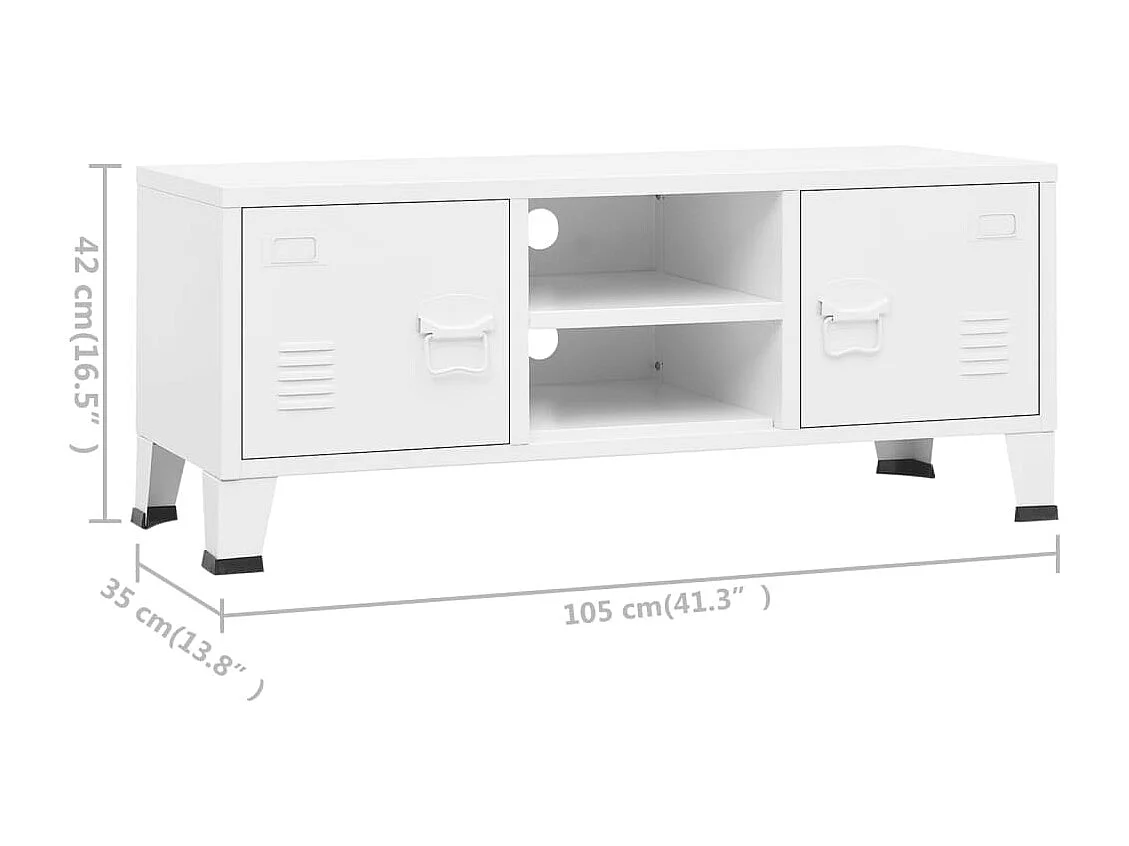 Timo  Meuble TV industriel Blanc 105x35x42 cm Métal