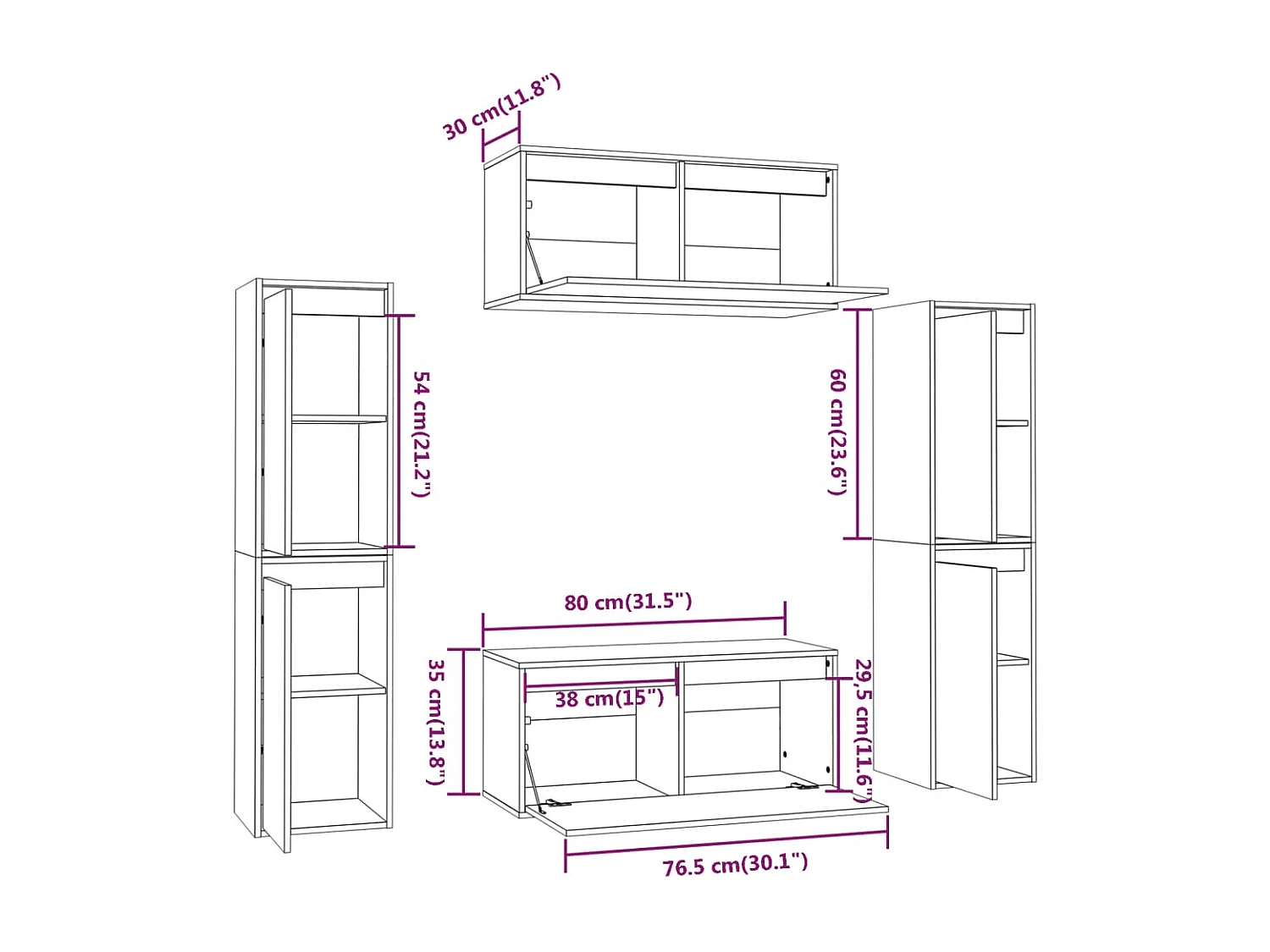 Milorn  Meubles TV 6 pcs Blanc Bois massif de pin