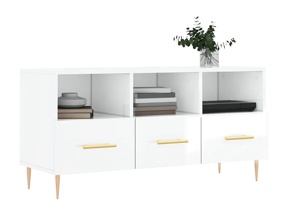 Bishopstown  Meuble TV Blanc brillant 102x36x50 cm Bois d'ingénierie