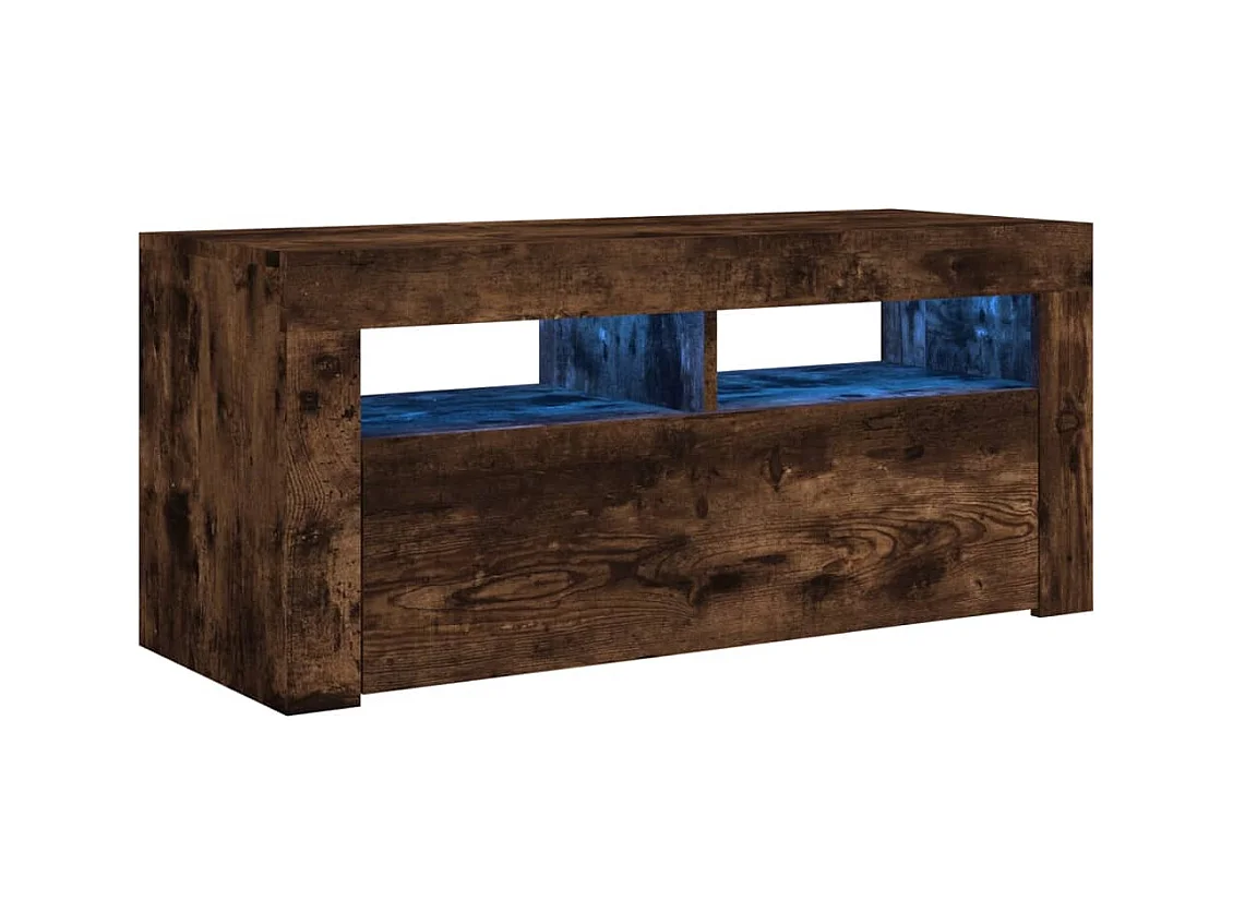 Kristineberg  Mueble de TV con luces LED roble ahumado 90x35x40 cm