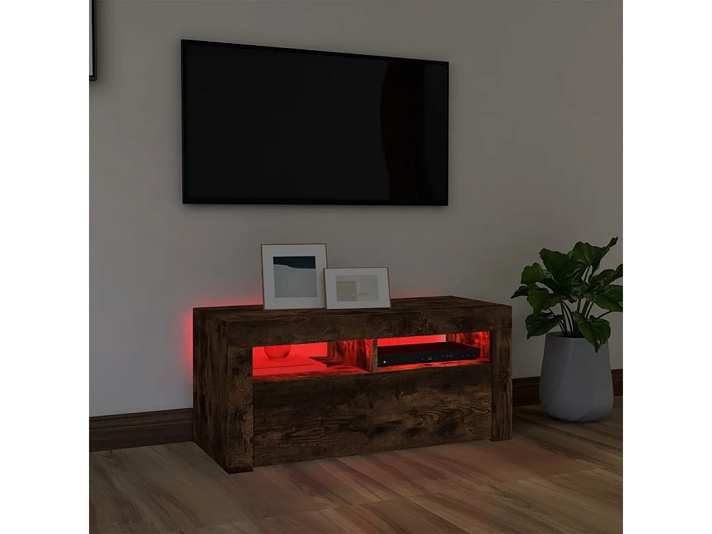 Kristineberg  Mueble de TV con luces LED roble ahumado 90x35x40 cm