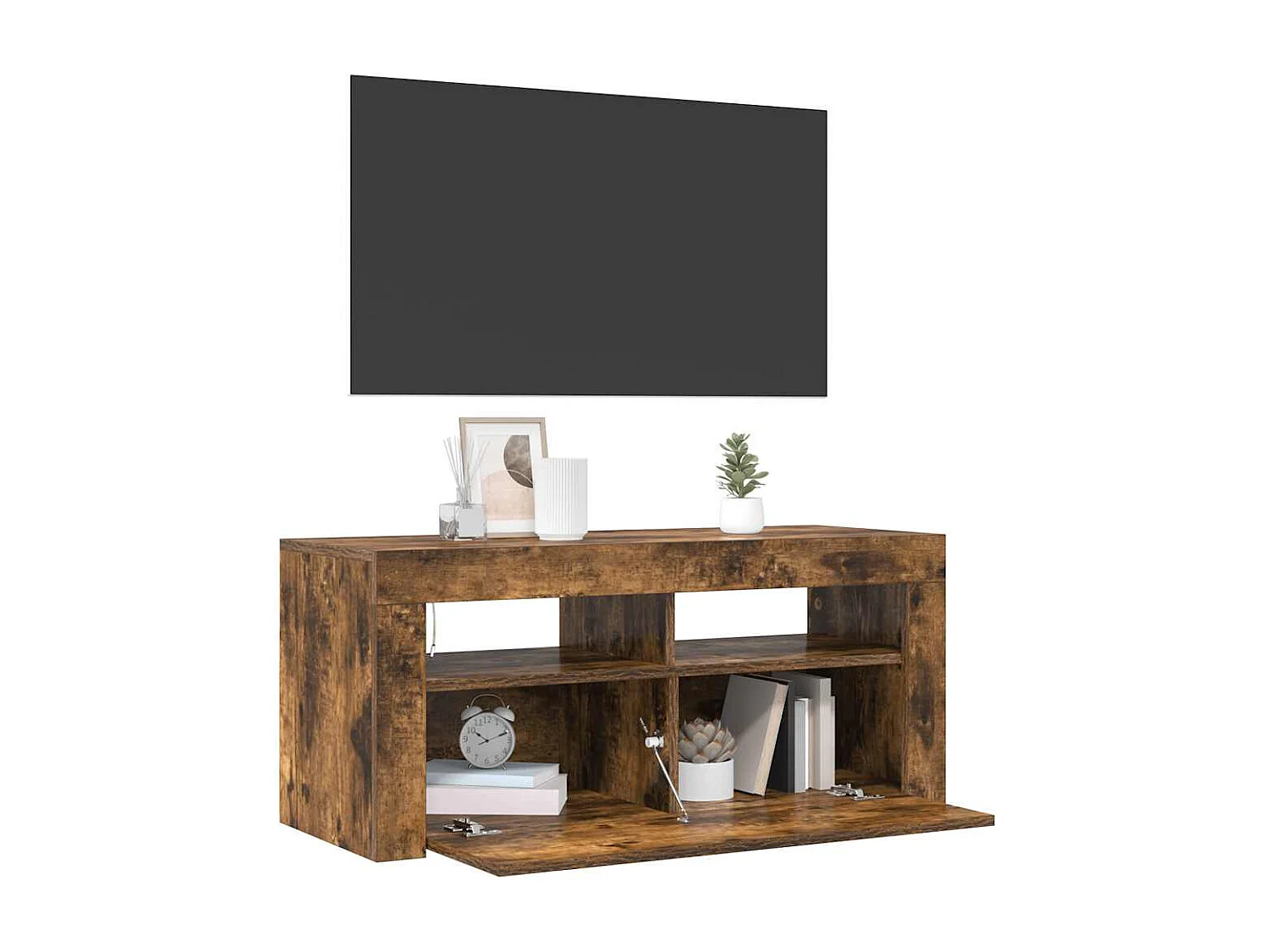 Kristineberg  Meuble TV avec lumières LED Chêne fumé 90x35x40 cm