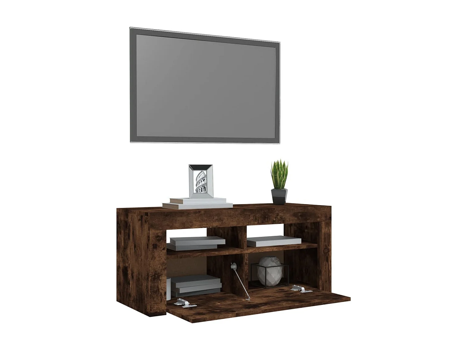 Kristineberg  Meuble TV avec lumières LED Chêne fumé 90x35x40 cm