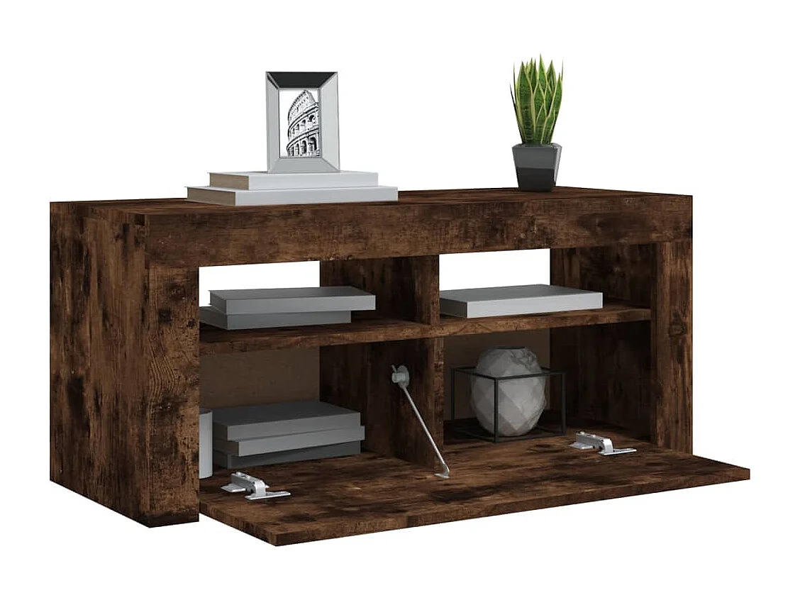 Kristineberg  Meuble TV avec lumières LED Chêne fumé 90x35x40 cm