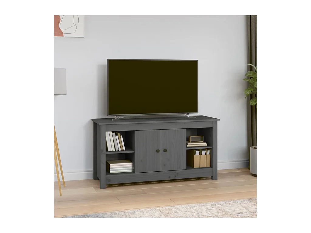Forest City  Mueble de TV de madera maciza de pino gris 103x36,5x52 cm