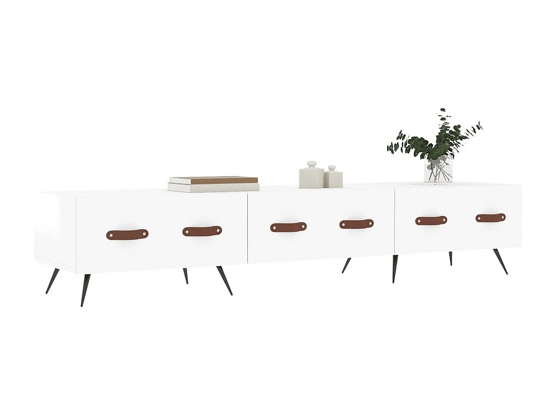 Tjorlin  Meuble TV blanc brillant 150x36x30 cm bois d'ingénierie