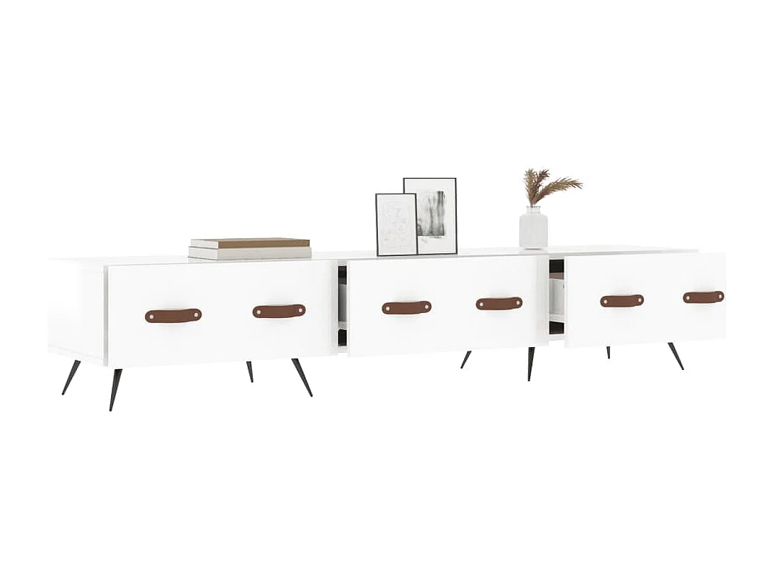 Tjorlin  Meuble TV blanc brillant 150x36x30 cm bois d'ingénierie