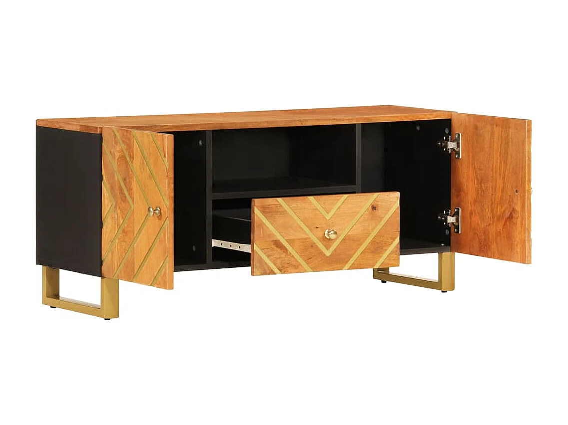 Garden Furniture -  Mueble de TV madera maciza mango marrón y negro 105x33,5x46 cm