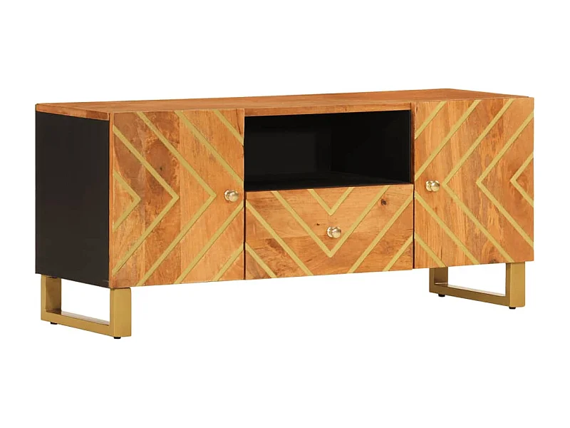 Garden Furniture -  Mueble de TV madera maciza mango marrón y negro 105x33,5x46 cm