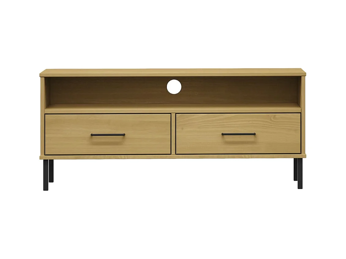 Rilynna  Meuble TV avec pieds en métal Marron Bois de pin massif OSLO