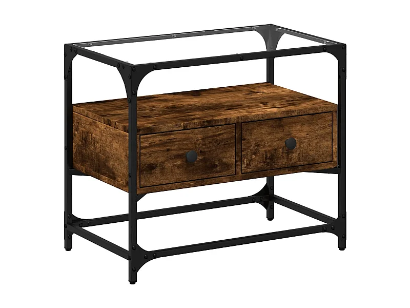 Varel  Mueble TV cristal y madera ingeniería roble ahumado 60x35x51 cm