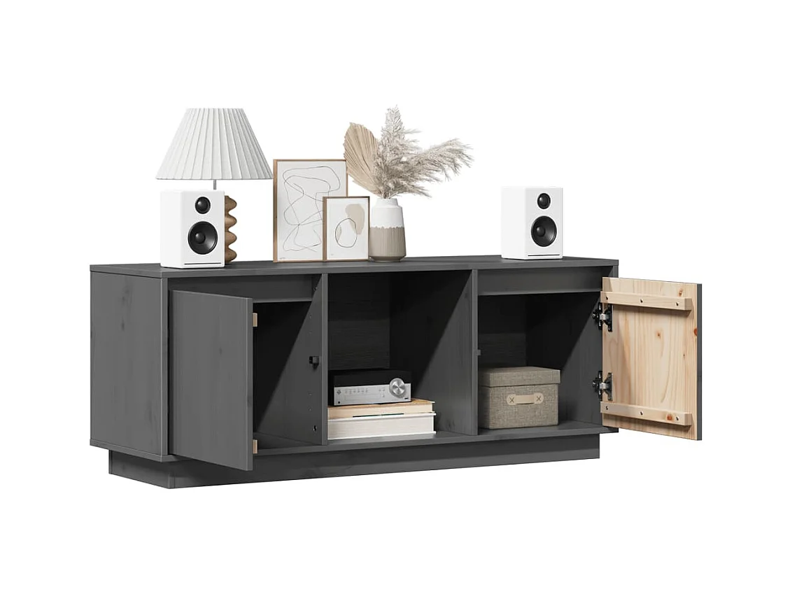 Eldir  Mueble para TV de madera maciza de pino gris 110,5x35x44 cm