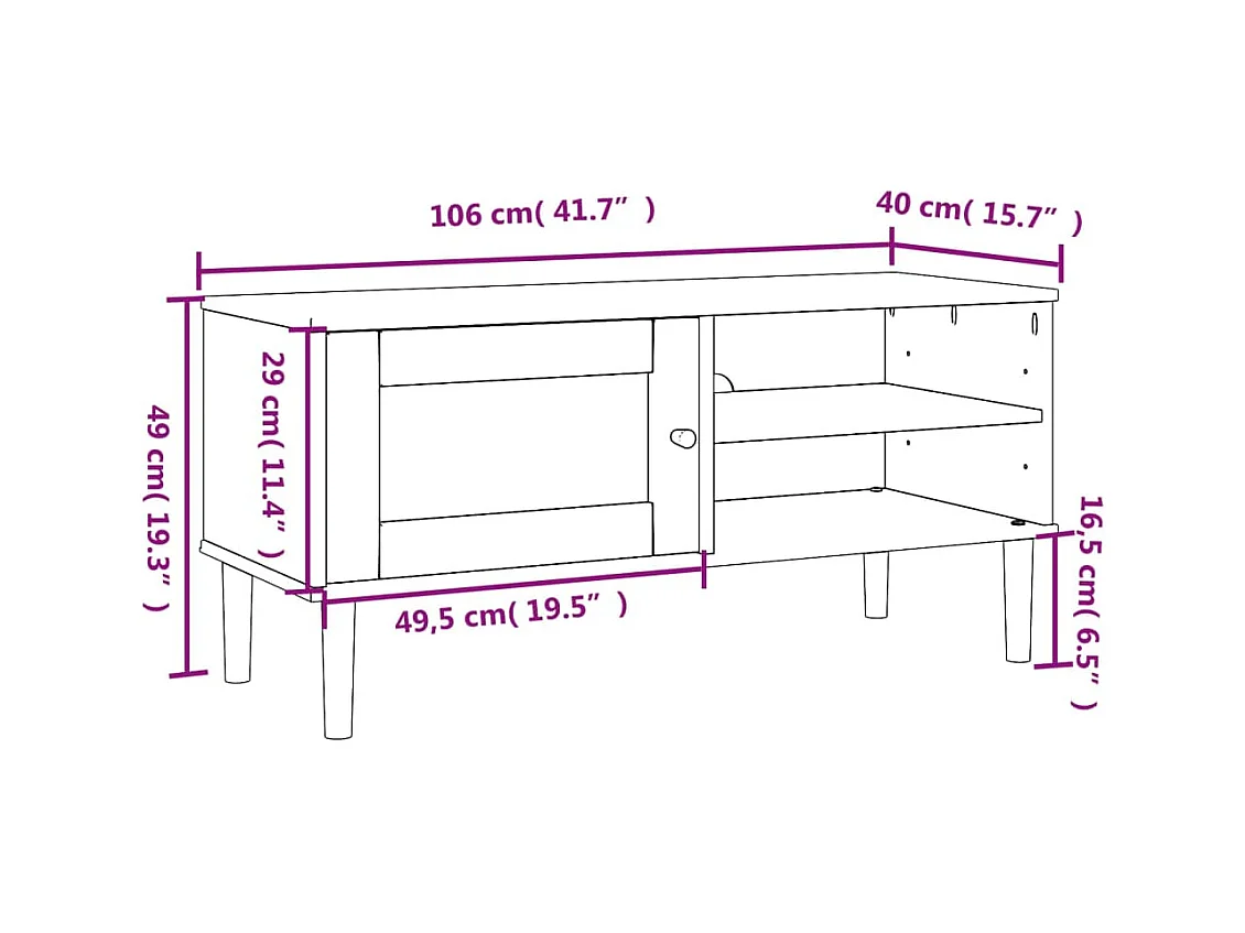 Jere  Mueble de TV SENJA aspecto ratán madera pino negro 106x40x49 cm