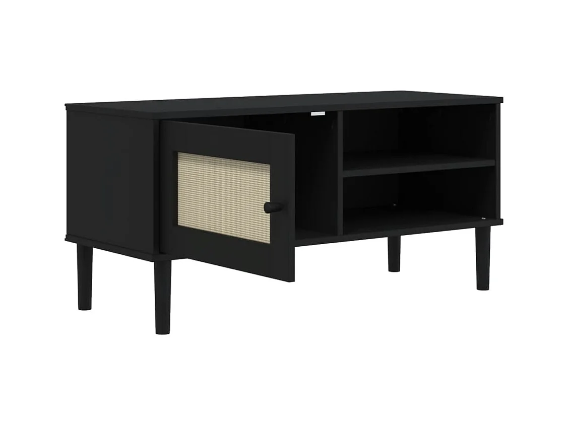 Jere  Mueble de TV SENJA aspecto ratán madera pino negro 106x40x49 cm