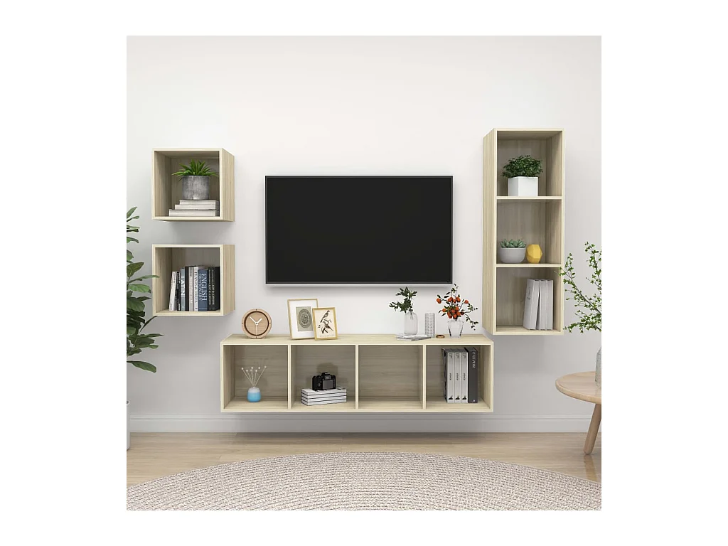 Qendral  Ensemble de meubles TV 4 pcs Chêne sonoma Bois d'ingénierie