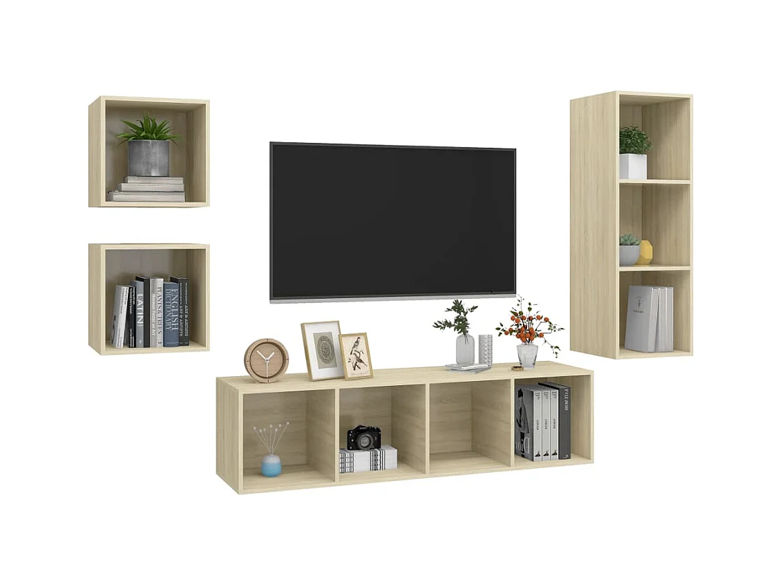 Qendral  Ensemble de meubles TV 4 pcs Chêne sonoma Bois d'ingénierie