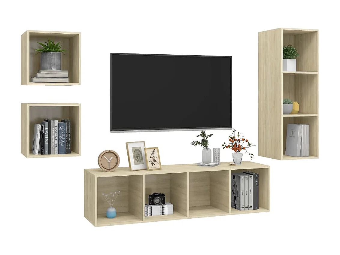 Qendral  Ensemble de meubles TV 4 pcs Chêne sonoma Bois d'ingénierie
