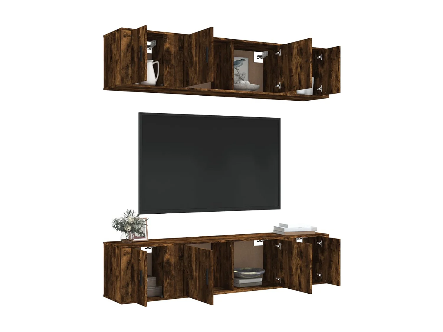 Las Cruces  6-delige Tv-meubelset bewerkt hout gerookt eikenkleurig