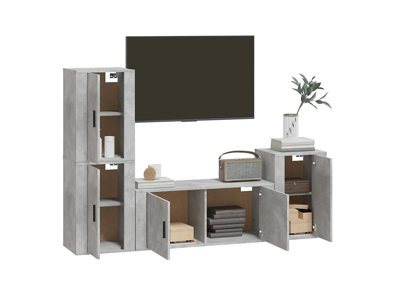 Albert-Etienne  Ensemble de meubles TV 4 pcs Gris béton Bois d'ingénierie