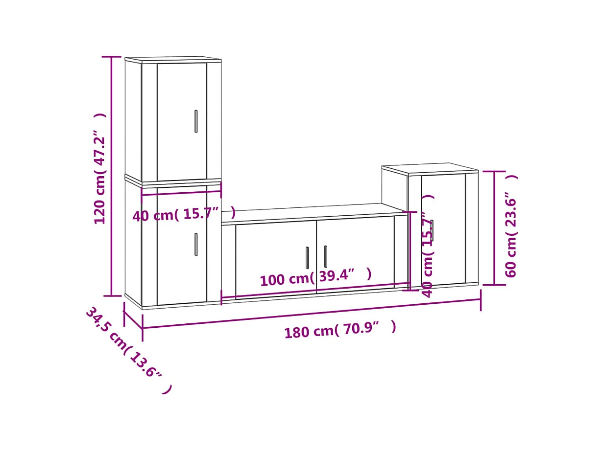 Albert-Etienne  Ensemble de meubles TV 4 pcs Gris béton Bois d'ingénierie