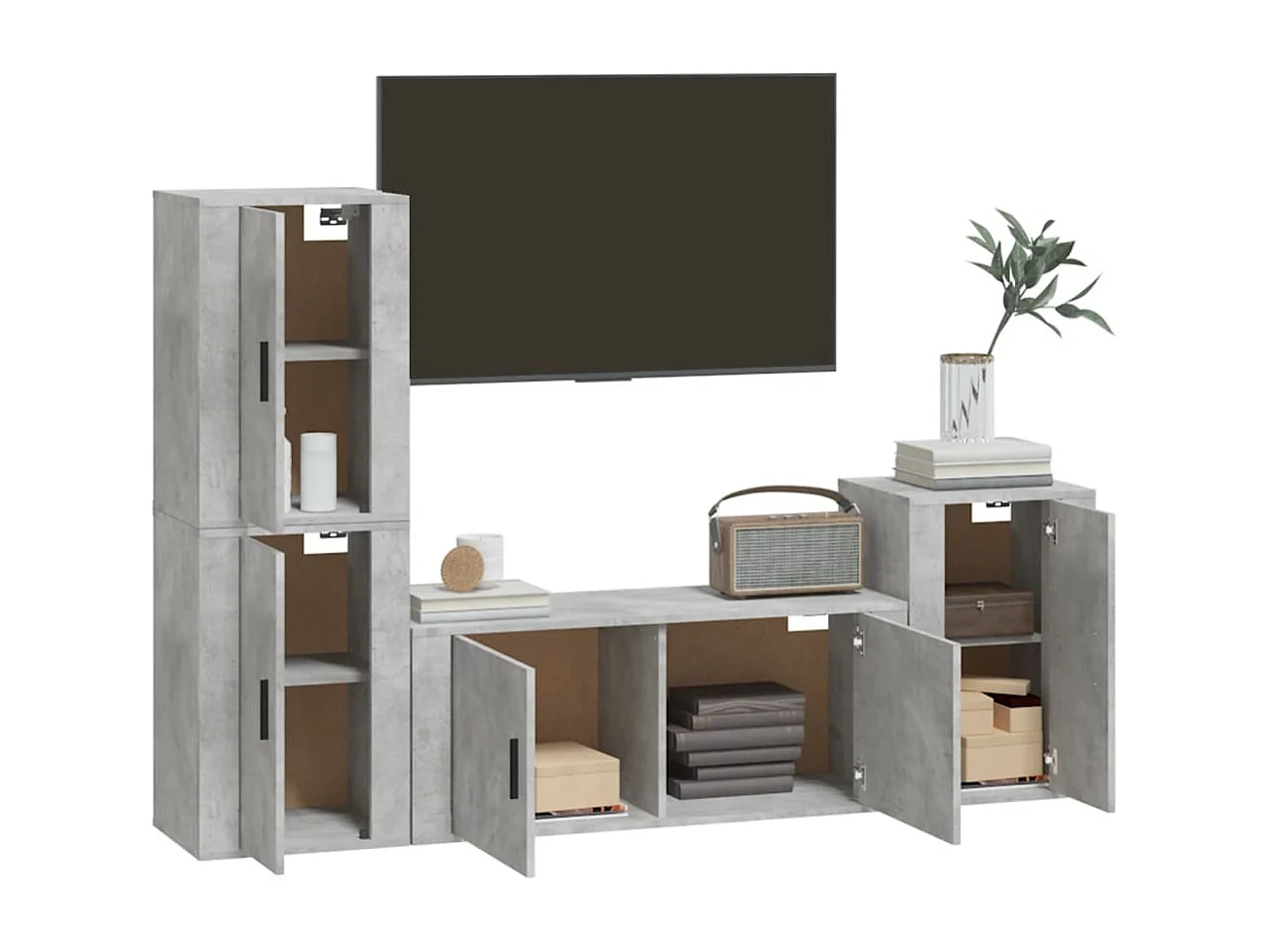 Albert-Etienne  Set de muebles de TV 4 pzas madera contrachapada gris hormigón