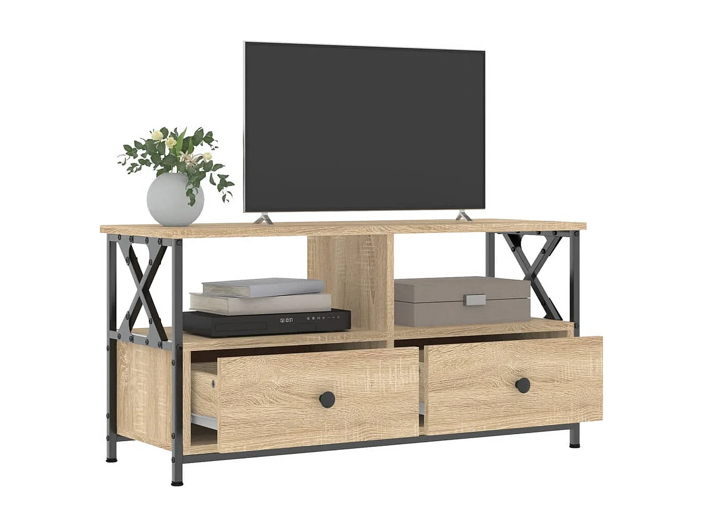 Sophie-Bernadette-Marie  Meuble TV chêne sonoma 90x33x45 cm bois d'ingénierie et fer